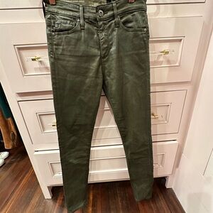 AG Adriano Goldschmied Dark Green Skinny Pants/The Farrah Skinny Ankle High Rise